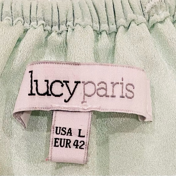 Lucy Paris Lace Off-Shoulder Crop Top in Mint/Pistachio. - Picture 6 of 6